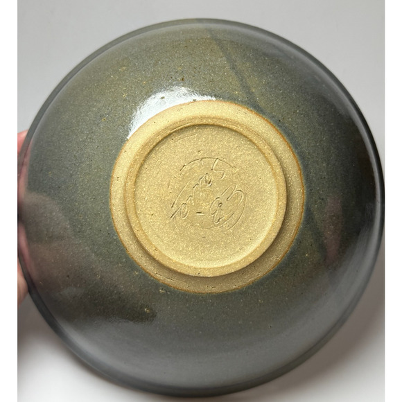 Studio Art Pottery Bowl Signed Ferris 83 Cobalt Blue Iris Flowers Salt Glaze 10" - Picture 3 of 5